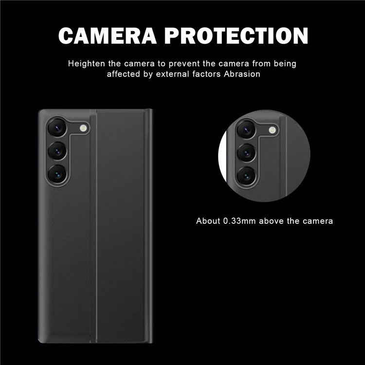 Per Samsung Galaxy S23+ Side View Window Phone Shell Foldable Stand PU Leather Protective Cover - Nero