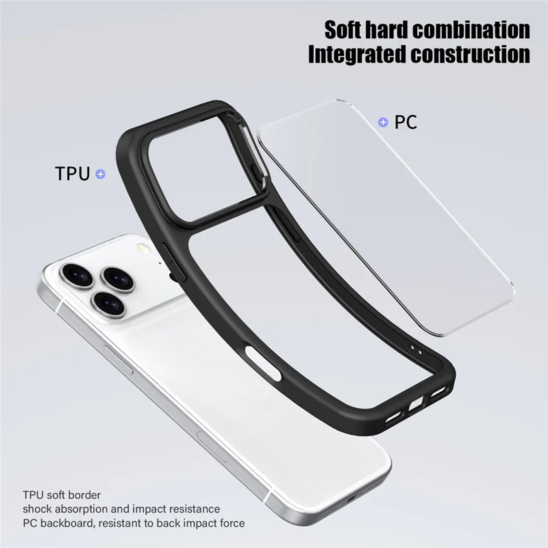 For iPhone 17 Pro Max Case Shockproof Slim Hard PC+Soft TPU Phone Cover - Black