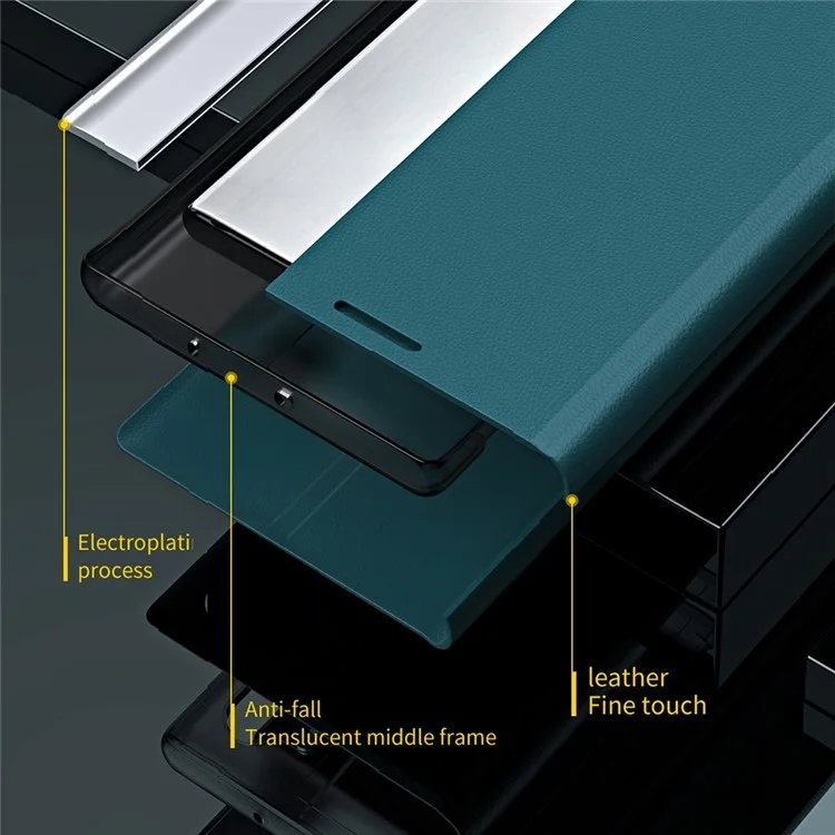 Para Samsung Galaxy S23 Ultra Funda Protectora de Teléfono con Soporte de Cuero PU con Baño Electrolítico - Verde