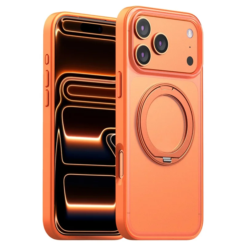 For iPhone 17 Pro Max Magnetic Case TPU PC Rotating Kickstand Phone Cover Compatible with MagSafe - Orange