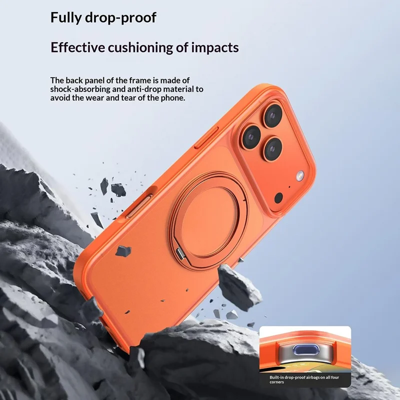 For iPhone 17 Pro Max Magnetic Case TPU PC Rotating Kickstand Phone Cover Compatible with MagSafe - Orange
