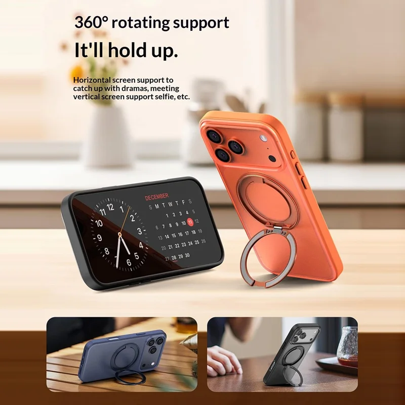 For iPhone 17 Pro Max Magnetic Case TPU PC Rotating Kickstand Phone Cover Compatible with MagSafe - Orange