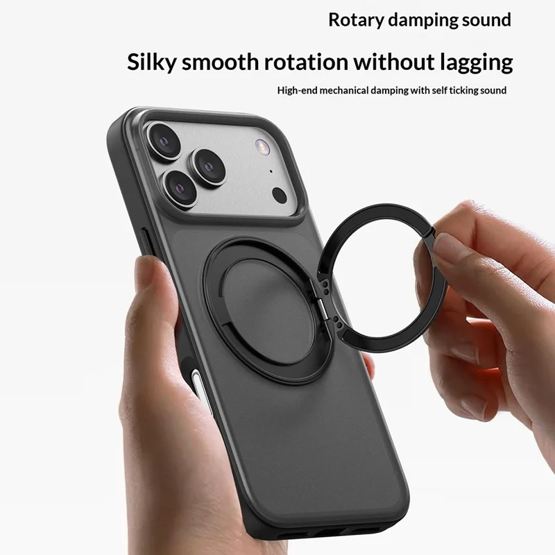 For iPhone 17 Pro Max Magnetic Case TPU PC Rotating Kickstand Phone Cover Compatible with MagSafe - Black