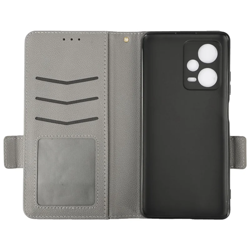 For Xiaomi Redmi Note 12 Pro+ 5G / Redmi Note 12 Explorer 5G Litchi Texture PU Leather Wallet Case Magnetic Closure Folio Stand Phone Cover with Strap - Grey