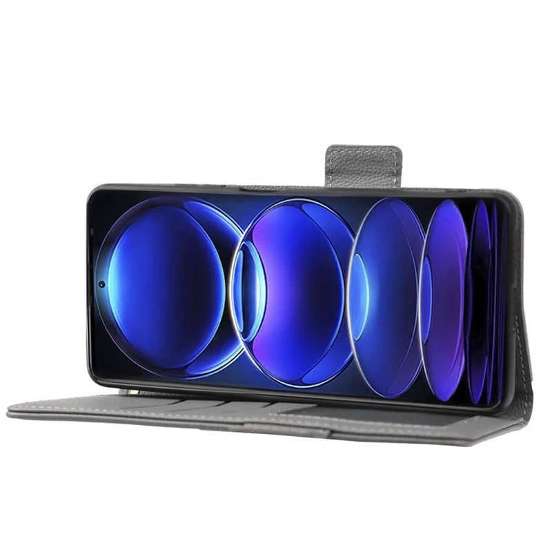 For Xiaomi Redmi Note 12 Pro+ 5G / Redmi Note 12 Explorer 5G Litchi Texture PU Leather Wallet Case Magnetic Closure Folio Stand Phone Cover with Strap - Grey