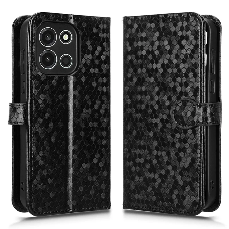 Funda tipo cartera para OnePlus Turbo 6 5G con patrón de puntos, funda de cuero PU con correa de muñeca - Negro