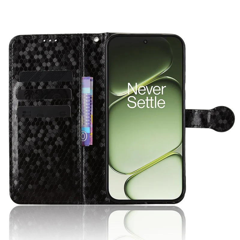 Funda tipo cartera para OnePlus Turbo 6 5G con patrón de puntos, funda de cuero PU con correa de muñeca - Negro