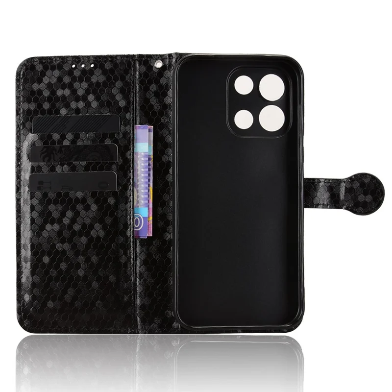 Funda tipo cartera para OnePlus Turbo 6 5G con patrón de puntos, funda de cuero PU con correa de muñeca - Negro