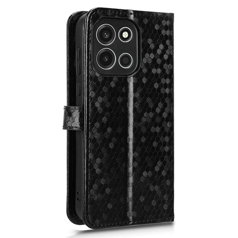 Funda tipo cartera para OnePlus Turbo 6 5G con patrón de puntos, funda de cuero PU con correa de muñeca - Negro
