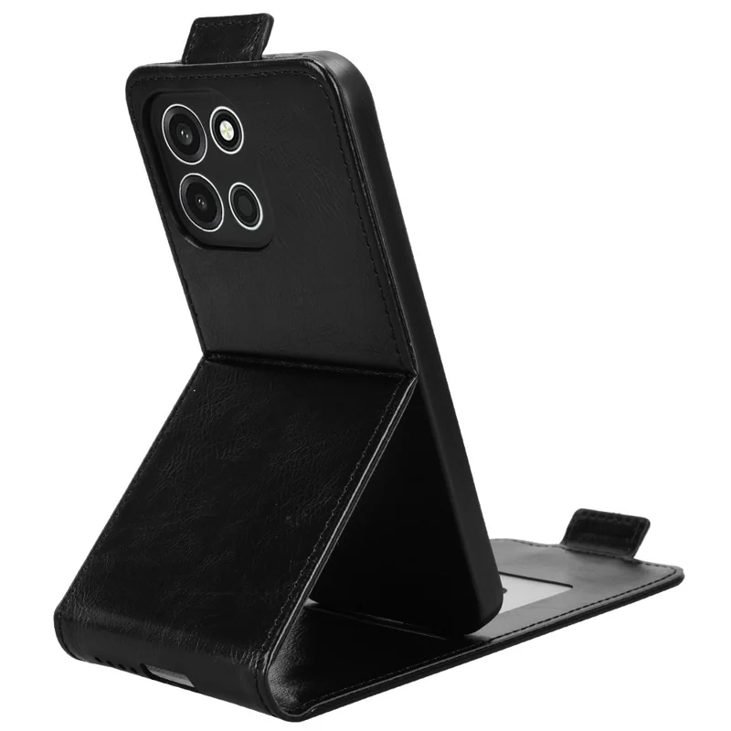 For OnePlus Turbo 6 5G Stand Case Magnetic Clasp Vertical Flip Leather Phone Cover with Card Holder - Black