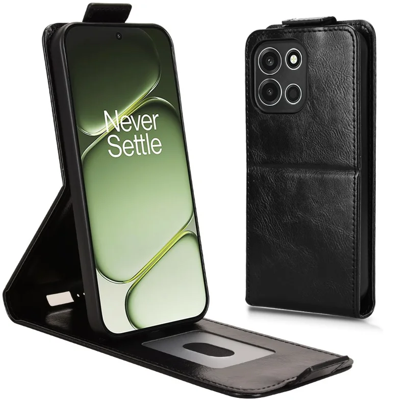 For OnePlus Turbo 6 5G Stand Case Magnetic Clasp Vertical Flip Leather Phone Cover with Card Holder - Black