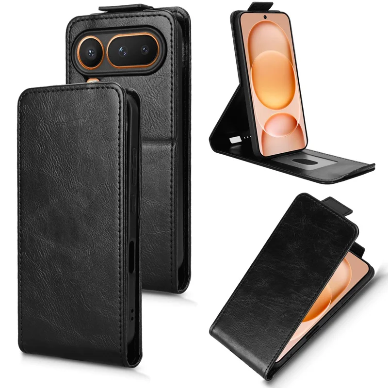 Étui support pour Honor Magic8 Pro Air 5G, étui à rabat vertical magnétique en cuir avec porte-cartes - Noir