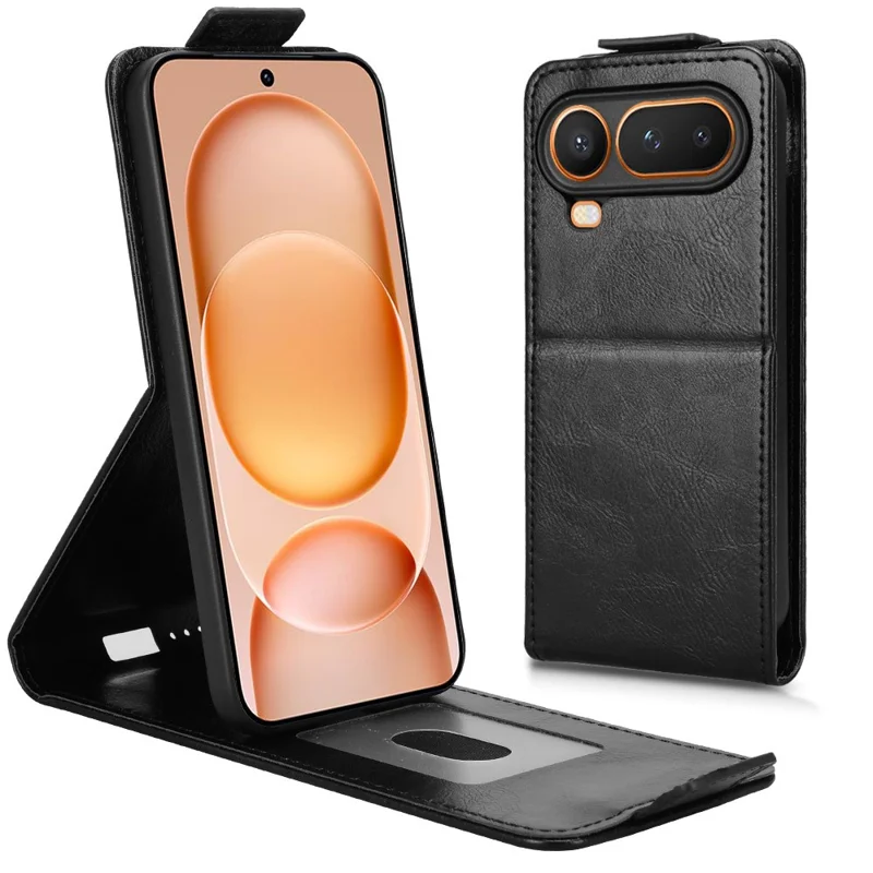 Étui support pour Honor Magic8 Pro Air 5G, étui à rabat vertical magnétique en cuir avec porte-cartes - Noir
