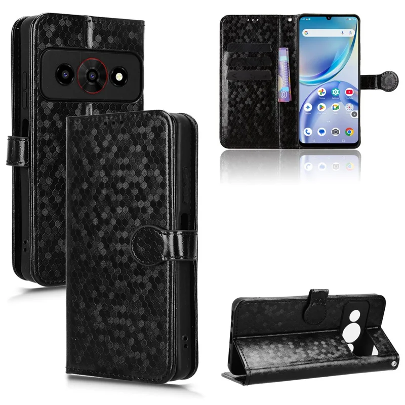 Étui portefeuille pour ZTE Nubia P7 Pro 5G / Optus X Value 5G avec motif à pois, housse en cuir PU avec dragonne - Noir