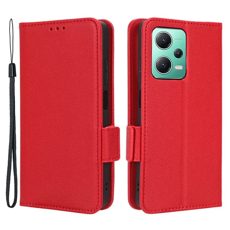 Für Xiaomi Redmi Note 12 Pro 5g Litchi Textur PU Leder Flip Phone Hülle Schockdicht Magnetansicht Ständer Brieftasche Mit Riemen - Rot