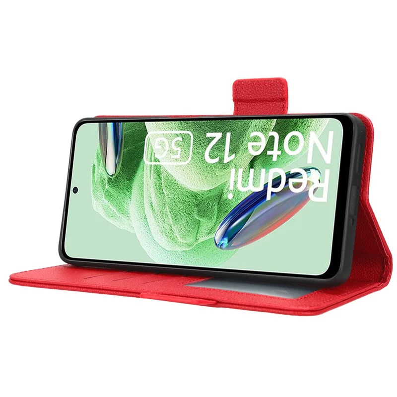 Für Xiaomi Redmi Note 12 Pro 5g Litchi Textur PU Leder Flip Phone Hülle Schockdicht Magnetansicht Ständer Brieftasche Mit Riemen - Rot