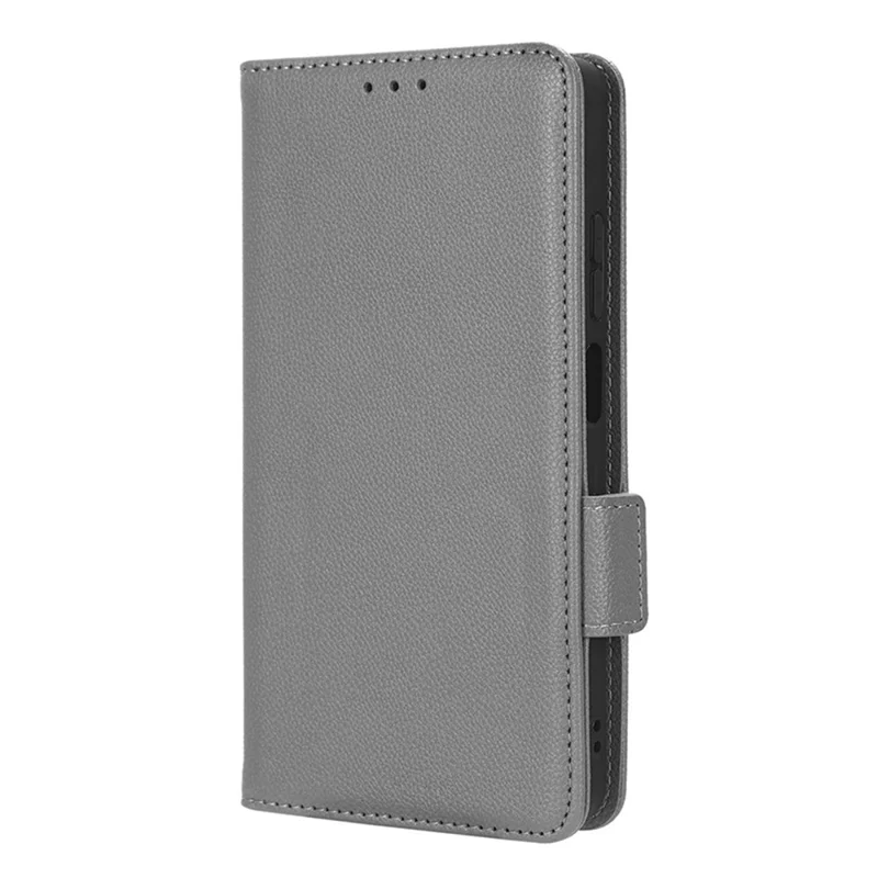 For Xiaomi Redmi Note 12 5G (Global) / (India) / (China) / Poco X5 5G Litchi Texture PU Leather Flip Phone Case Shockproof Magnetic View Stand Wallet Cover with Strap - Grey