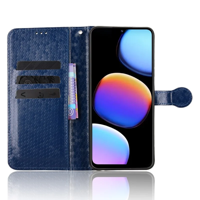 For ZTE nubia V80 Max 4G Wallet Case Dot Pattern Imprint PU Leather Phone Cover with Wrist Strap - Dark Blue