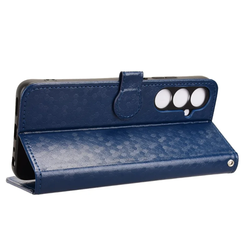 For ZTE nubia V80 Max 4G Wallet Case Dot Pattern Imprint PU Leather Phone Cover with Wrist Strap - Dark Blue