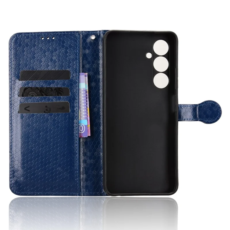 For ZTE nubia V80 Max 4G Wallet Case Dot Pattern Imprint PU Leather Phone Cover with Wrist Strap - Dark Blue