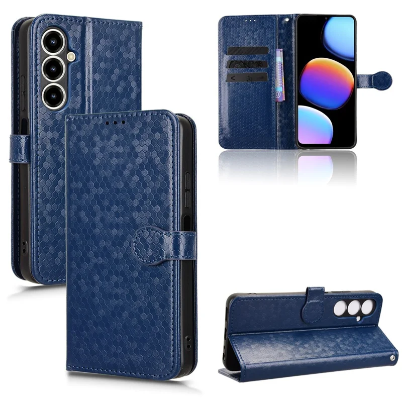 For ZTE nubia V80 Max 4G Wallet Case Dot Pattern Imprint PU Leather Phone Cover with Wrist Strap - Dark Blue