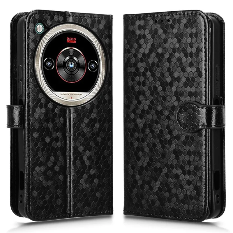 Étui portefeuille pour ZTE nubia Focus 2 Ultra 5G avec motif à pois, housse en cuir PU avec impression de points, dotée d'une sangle de poignet - Noir