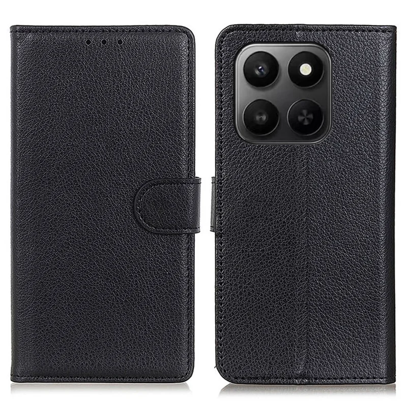Wallet Case For Honor X7d 5G  /  X7d 4G  /  400 Smart 4G  /  400 Smart 5G PU Leather Phone Cover Litchi Texture - Black