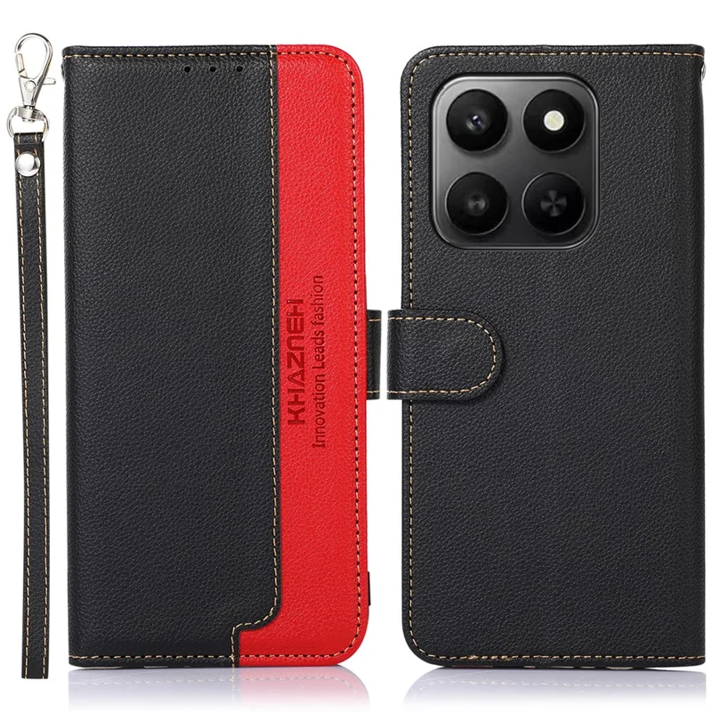 KHAZNEH Phone Case For Honor X7d 5G  /  X7d 4G  /  400 Smart 4G  /  400 Smart 5G RFID Blocking Wallet Litchi Texture PU Leather Cover with Strap - Black
