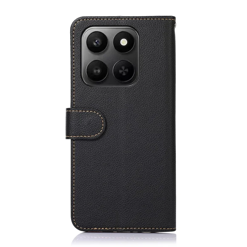 KHAZNEH Phone Case For Honor X7d 5G  /  X7d 4G  /  400 Smart 4G  /  400 Smart 5G RFID Blocking Wallet Litchi Texture PU Leather Cover with Strap - Black
