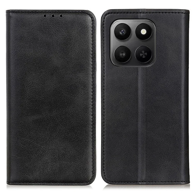 Wallet Case For Honor X7d 5G  /  X7d 4G  /  400 Smart 4G  /  400 Smart 5G Cowhide Texture Split Leather Flip Phone Cover - Black