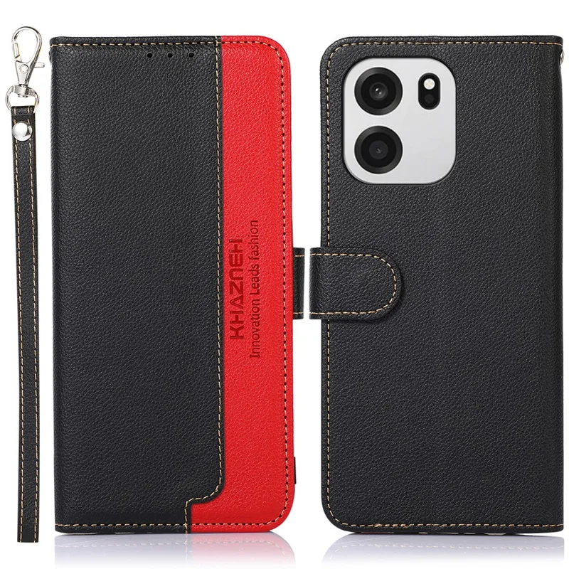 KHAZNEH For OnePlus Turbo 6 5G  /  6V 5G Case RFID Blocking Wallet Litchi Texture PU Leather Phone Cover with Strap - Black