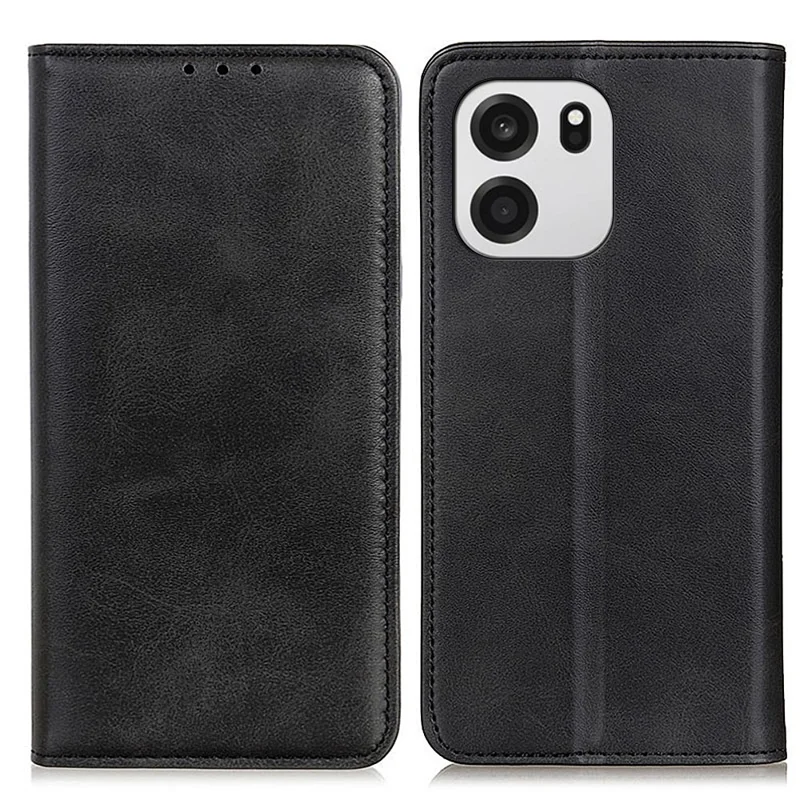 For OnePlus Turbo 6 5G  /  6V 5G Case Cowhide Texture Split Leather Flip Wallet Phone Cover - Black