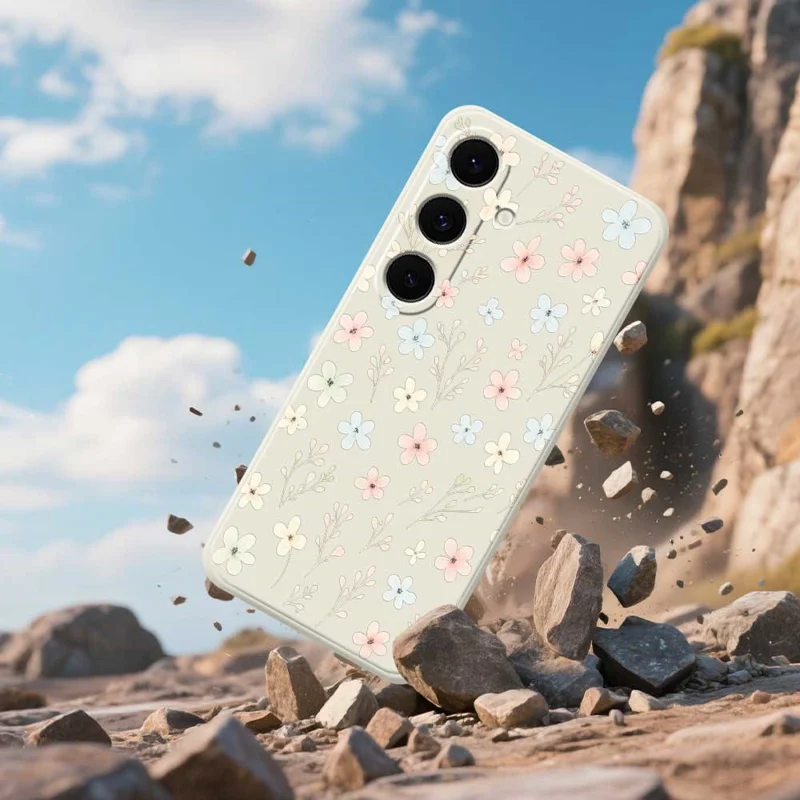 For Samsung Galaxy S26+ Case Small Flower Branches Pattern Printing Straight Edge TPU Phone Back Cover - Beige