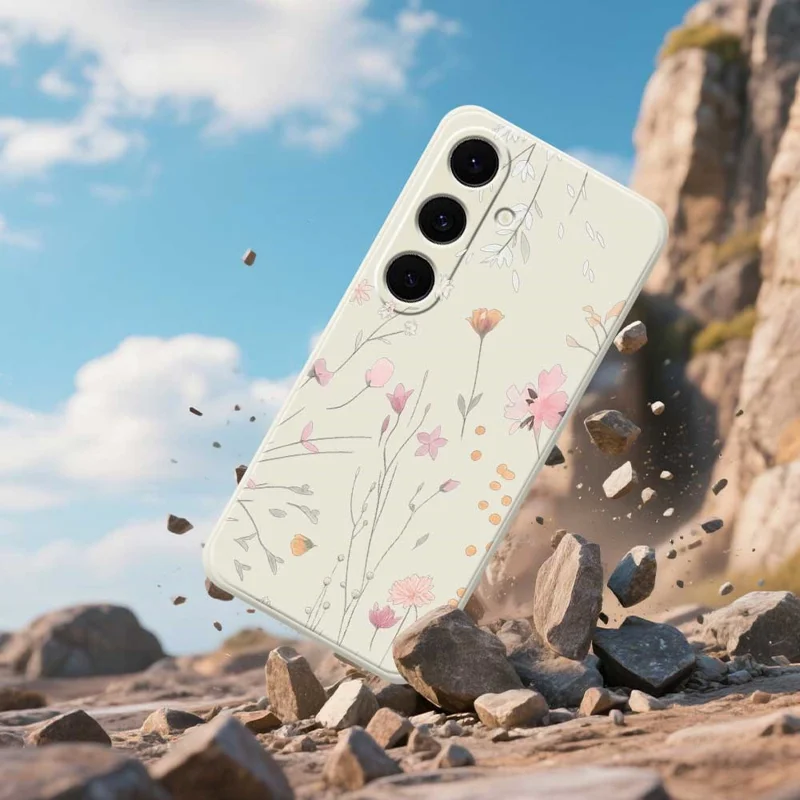 Für Samsung Galaxy A57 5G Hülle Blumenmuster Druck gerader Rand TPU Handyrückseite - Beige