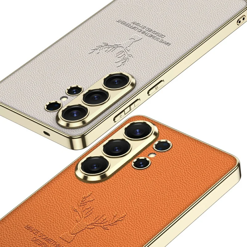 GKK Für Samsung Galaxy S26 Ultra Tasche Hirschmuster Verchromter Rahmen Leder TPU PC Handyhülle - Kohlefaser-Optik