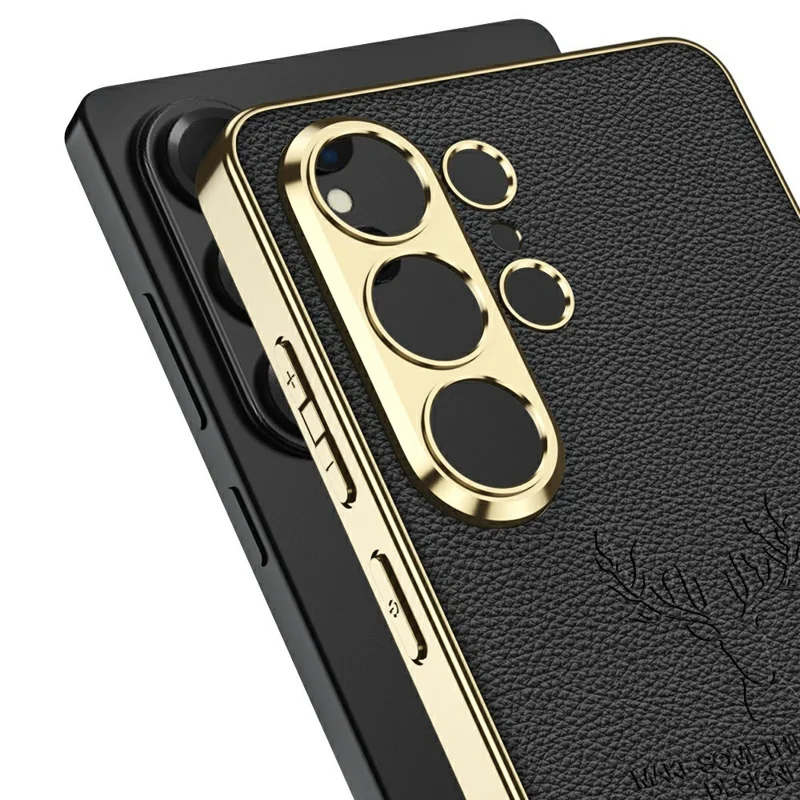 GKK Für Samsung Galaxy S26 Ultra Tasche Hirschmuster Verchromter Rahmen Leder TPU PC Handyhülle - Kohlefaser-Optik