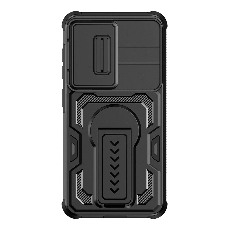 For Samsung Galaxy S26 / S26 Pro Case Slide Lens Shield PC + TPU Kickstand Phone Cover - Black