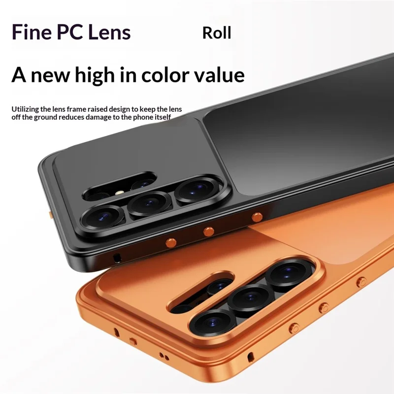 Étui magnétique pour Samsung Galaxy S23 Ultra avec cadre métallique, dos en PC et boucle à dégagement rapide - Orange