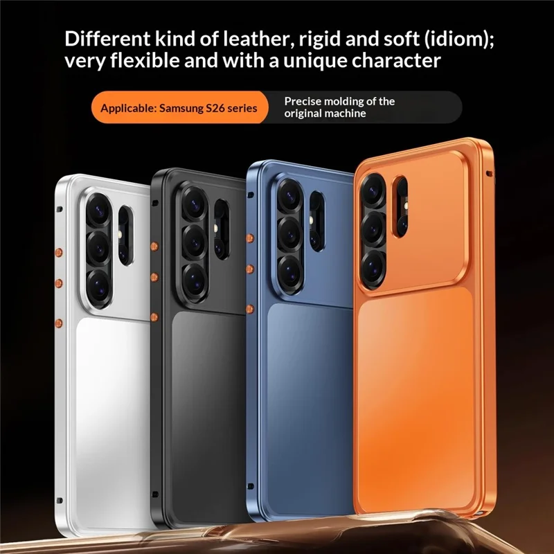 Étui magnétique pour Samsung Galaxy S23 Ultra avec cadre métallique, dos en PC et boucle à dégagement rapide - Orange