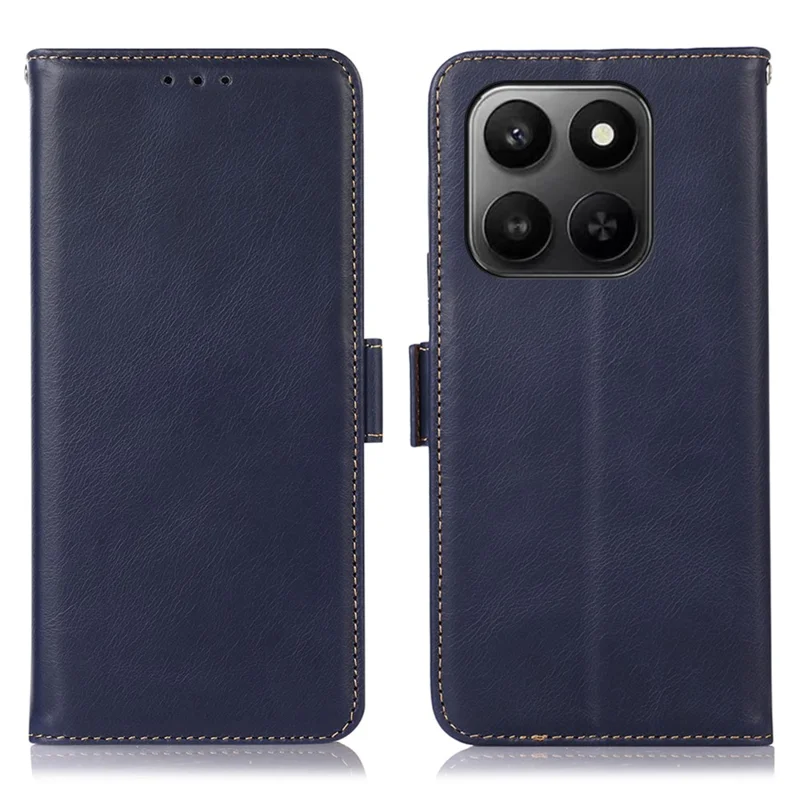 Genuine Cow Leather Case for Honor 400 Smart 4G / 400 Smart 5G / X7d 5G / X7d 4G RFID Blocking Wallet Phone Cover - Blue