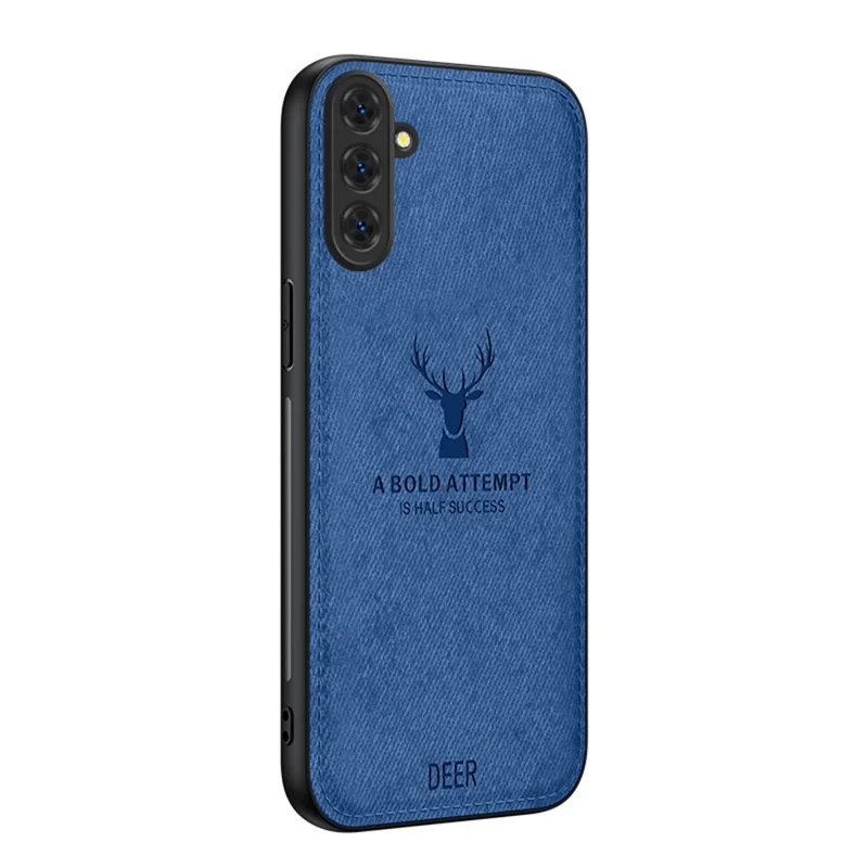 Funda para Samsung Galaxy A37 5G con diseño de ciervo, textura de tela, cubierta de teléfono de PU + PC + TPU - Azul