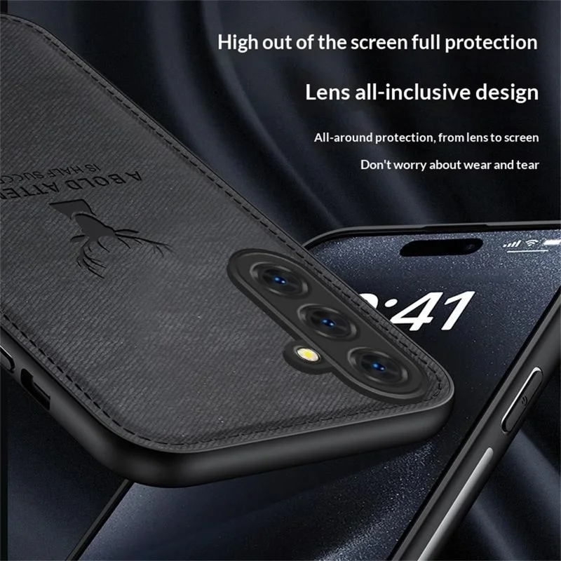 Funda para Samsung Galaxy A37 5G con diseño de ciervo, textura de tela, cubierta de teléfono de PU + PC + TPU - Azul