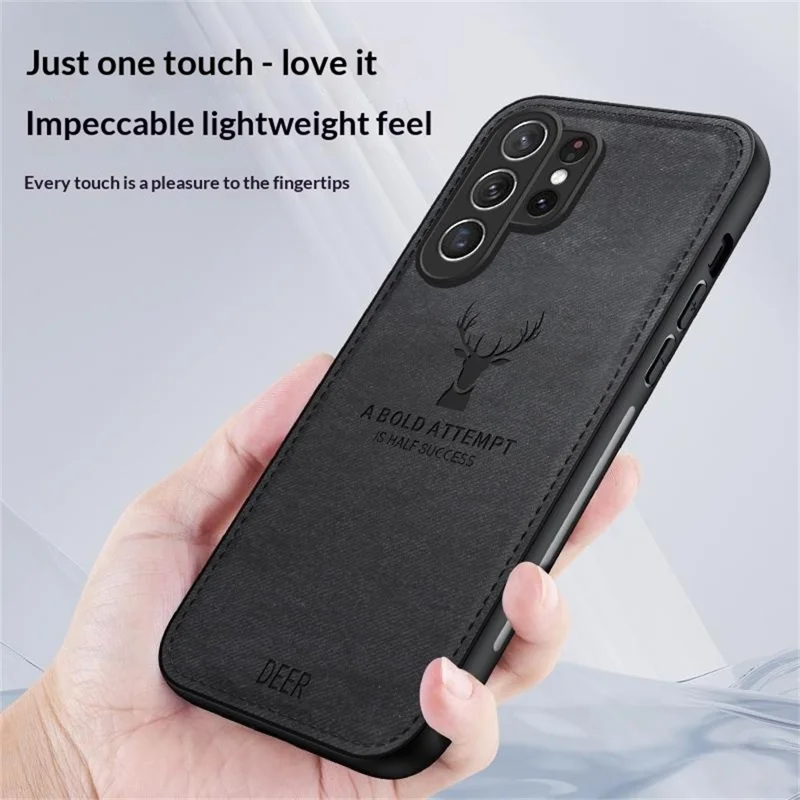For Samsung Galaxy S26 Ultra Case Deer Pattern Cloth Texture PU + PC + TPU Phone Cover - Black