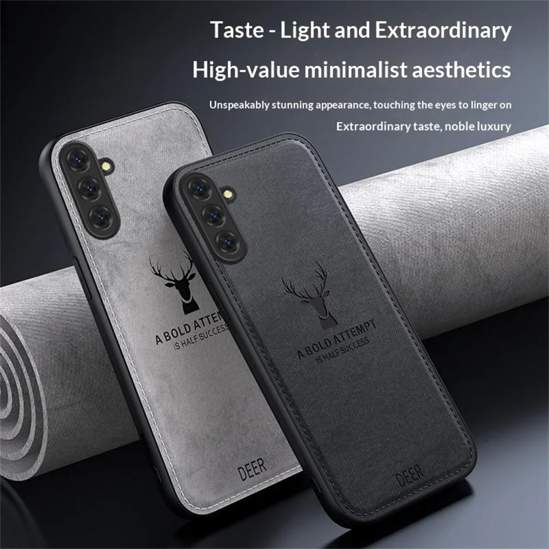 For Samsung Galaxy S26 Case Deer Pattern Cloth Texture PU + PC + TPU Phone Cover - Grey
