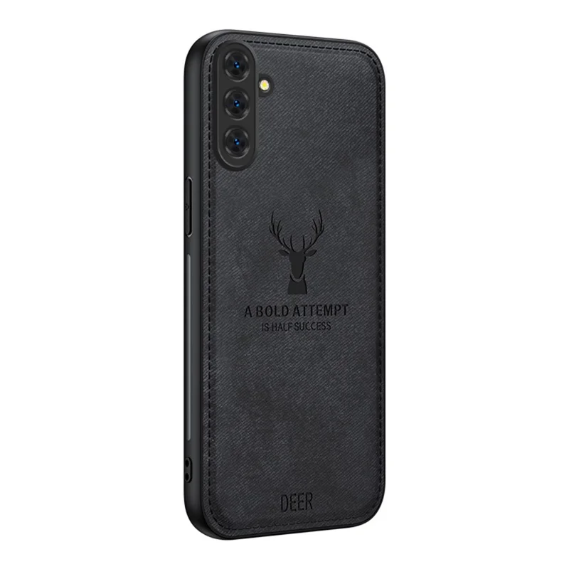 For Samsung Galaxy S26+ Case Deer Pattern Cloth Texture PU + PC + TPU Phone Cover - Black