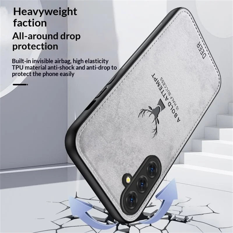 For Samsung Galaxy S26+ Case Deer Pattern Cloth Texture PU + PC + TPU Phone Cover - Black