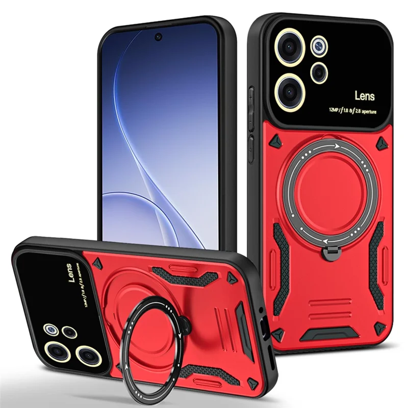 For Oppo Reno15 F 5G Case Rotating Magnetic Kickstand PC + TPU Phone Cover - Red