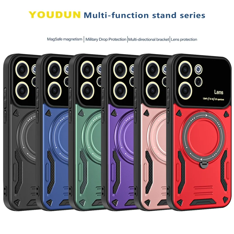 For Oppo Reno15 F 5G Case Rotating Magnetic Kickstand PC + TPU Phone Cover - Red