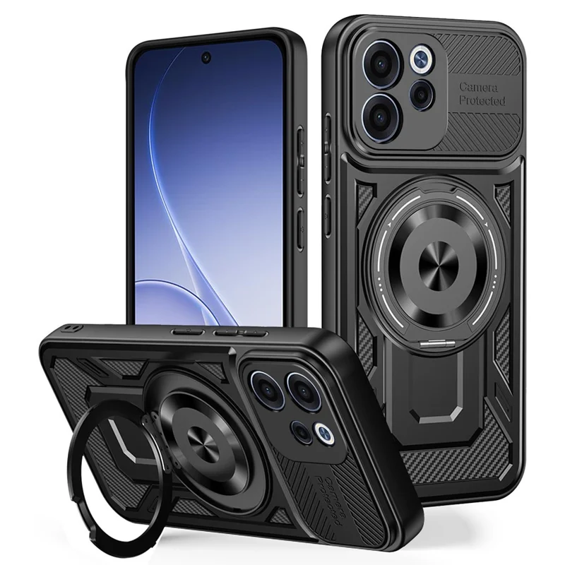 For Oppo Reno15 F 5G Magnetic Case Rotating Kickstand TPU + PC Phone Cover - Black