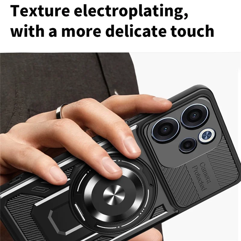 For Oppo Reno15 F 5G Magnetic Case Rotating Kickstand TPU + PC Phone Cover - Black